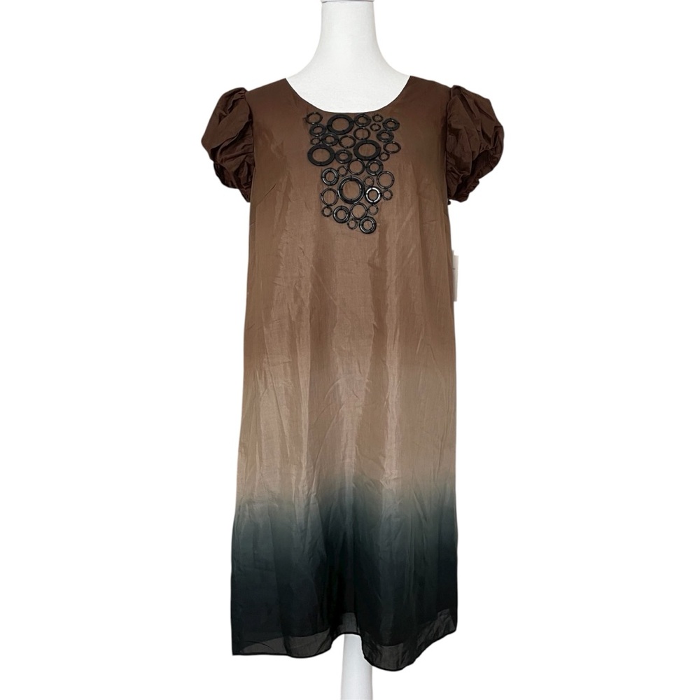 Kensie Bauble Puff Sleeve Ombre Midi Dress Brown and Black Women’s M
